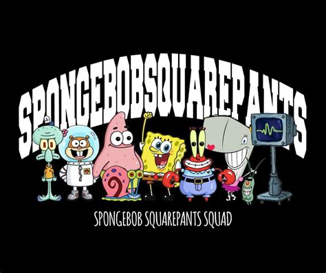 Spongebob Squarepants Squad Gambar Seni Garis Kaos Lucu Desain Logo