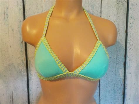 Sp Victorias Secret Swim Crochet Padded Halter Bikini Top Seafoam Glow 7vx New Ebay