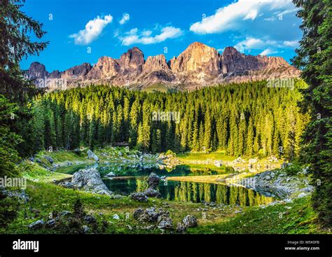 Karersee Lago Di Carezza Is A Lake In The Dolomites In South Tyrol