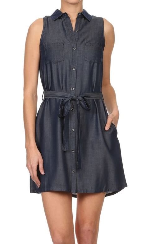 Denim Button Down Sleeveless Dress Denim Button Down Shirt Dress