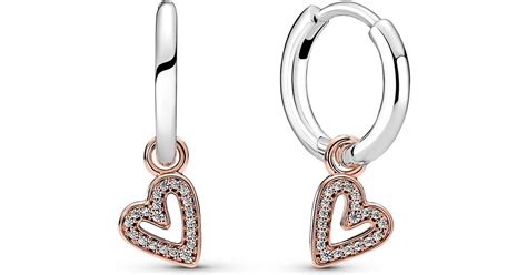 Pandora Sparkling Freehand Heart Hoop Earrings Rose Gold Silver