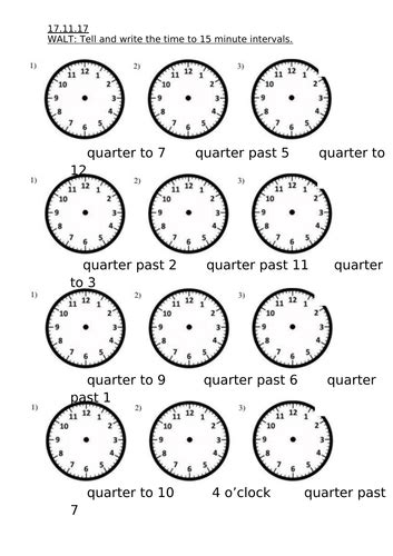 Year 2 Maths Tell Time To The Nearest 15 Minute Intervals Teaching