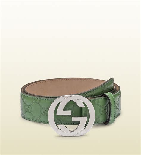 Gucci Green Guccissima Leather Belt With Interlocking G Buckle For Men