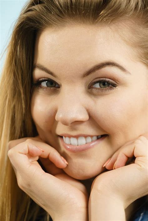 Portrait Of Happy Blonde Woman Smiling With Joy Stock Image Image Of