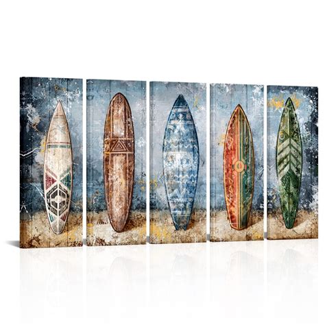 Derkymo Surfboard Wall Art Surf Decor Vintage Travel Poster Hawaii Surfer Room Decor