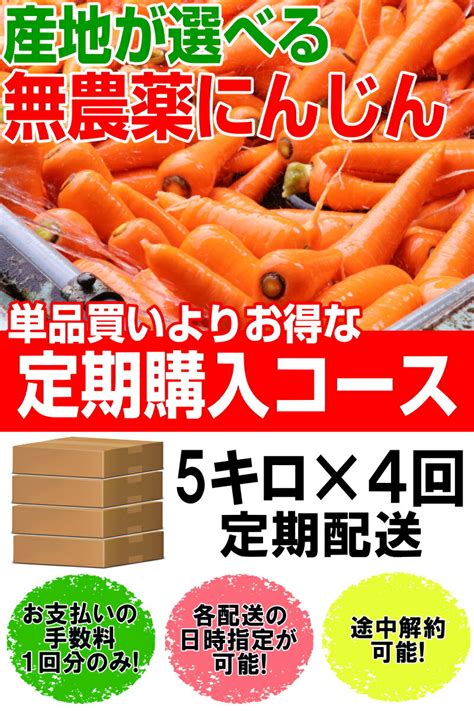 【楽天市場】単品より安い【定期購入】にんじん 無農薬 B品5kg×4回コース【送料無料】産地が選べる無農薬にんじん 5キロ×4回【計20