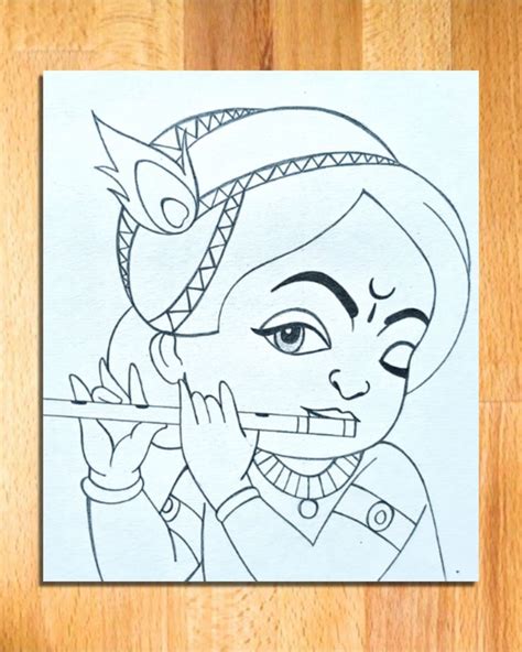 Cute Krishna Playing Flute Drawing Easy Drawing Steps To Draw Krishna