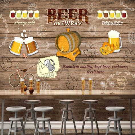 Custom Wallpaper Retro Wooden Beer Mural Bar Restaurant Snack Barbecue