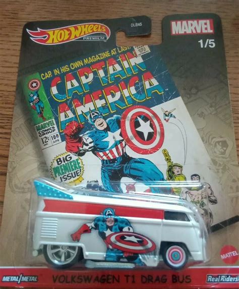 HOT WHEELS PREMIUM MARVEL CAPTAIN AMERICA VOLKSWAGEN T1 DRAG BUS REAL RIDERS Values MAVIN