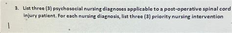 Solved List Three 3 ﻿psychosocial Nursing Diagnoses