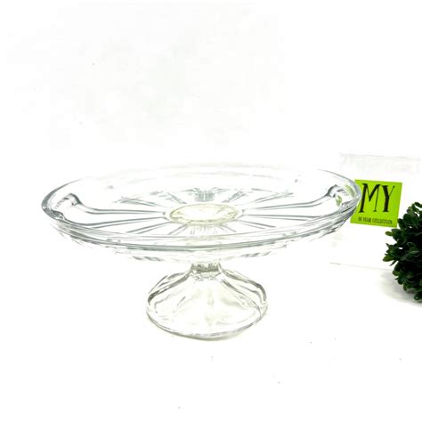 Vintage Clear Federal Glass Clear Footed Cake Stand Colonial Panel Glass Display Plate Mid