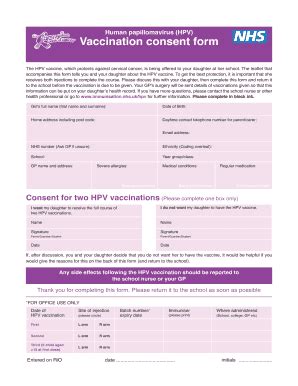 Fillable Online Human Papillomavirus Hpv Vaccination Consent Form Fax