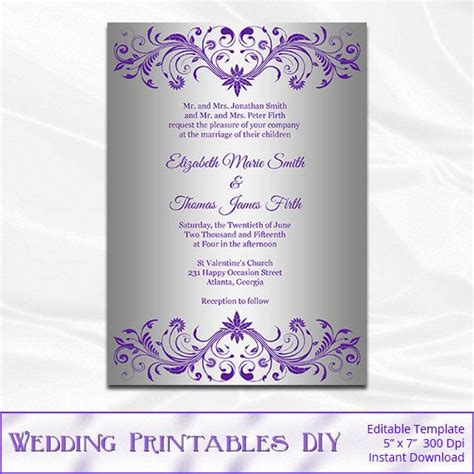 Purple And Silver Wedding Invitations