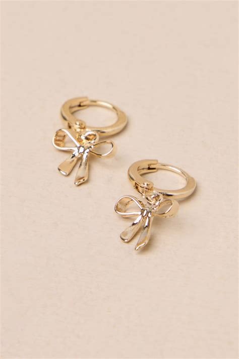 Gold Charm Earrings - Bow Huggie Hoops - Charm Huggie Hoops - Lulus