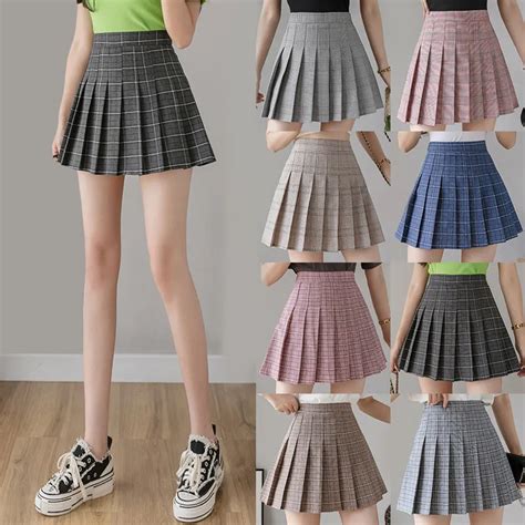 Women Pleat Skirt Harajuku Preppy Style Plaid Skirts Mini Cute Japanese