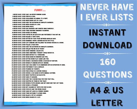 Never Have I Ever Questions Printable Lists Printable Drinking Game