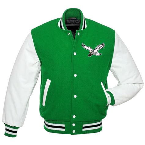 Wool/Leather Philadelphia Eagles Green and White Varsity Jacket ...