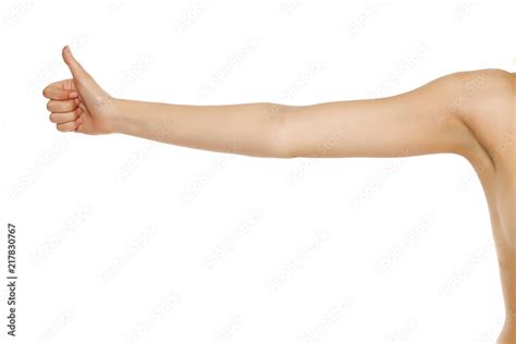 Whole Female Arm With Thumbs Up On White Background Stock Photo Adobe