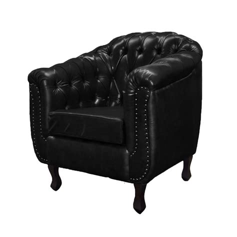 Poltrona Chesterfield Couro Legitimo Preto MadeiraMadeira