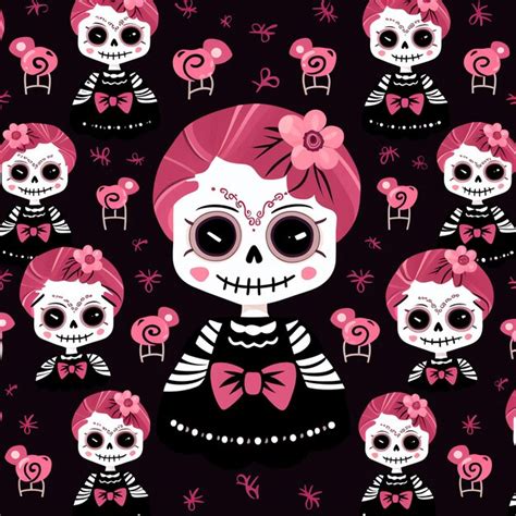 Boneca fofa catrina vodu mexicana dia de muertos dia dos mortos padrão