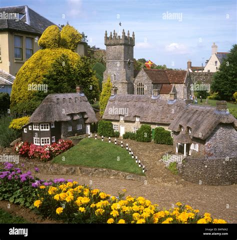 Uk England Isle Of Wight Godshill Model Village Church And Thatched