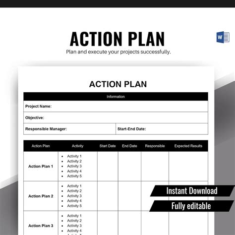 Action Plan Template, Project Action Plan, Project Plan, Task Planner ...