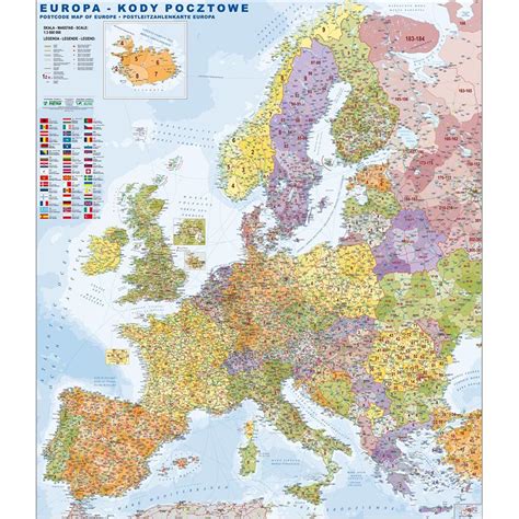 MAPA ŚCIENNA EUROPY KODÓW POCZTOWYCH 1 3 600 000