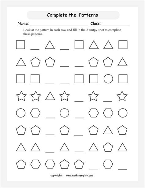 Pattern And Sequences Math Worksheets