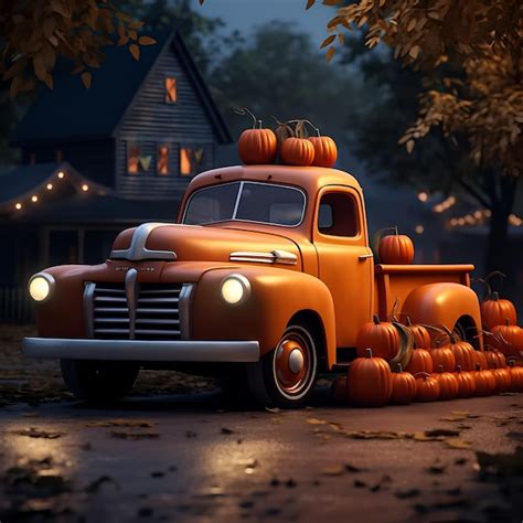 Premium Photo A Truck With A Pumpkin On The Front And The Words