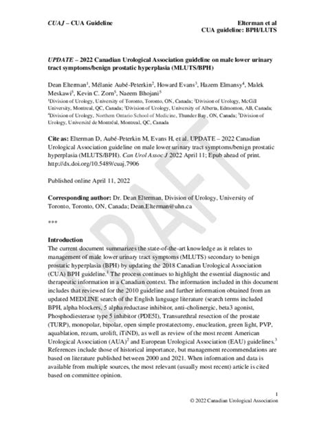 Pdf Update 2022 Canadian Urological Association Guideline On Male