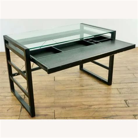 Crate And Barrel Contemporary Wood Glass Top Desk Aptdeco