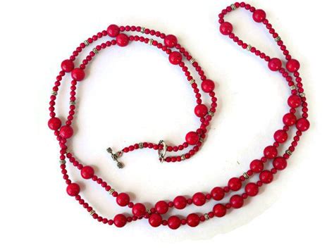 Red Bead Necklace Wrap Necklace Long Beaded Necklace Red Etsy Red Beaded Necklaces Long