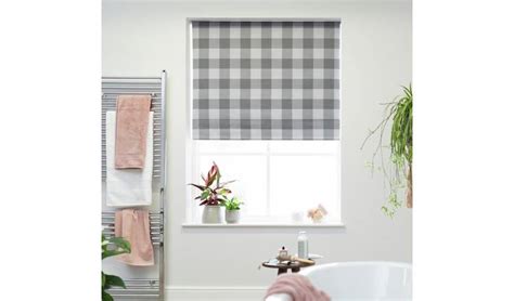 Buy Habitat Block Check Blackout Roller Blind 4ft Grey Blinds