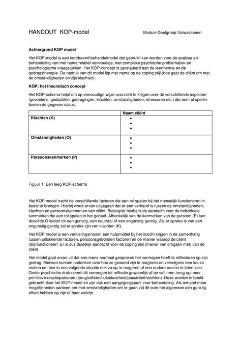 Handout KOP Model Sept 2017 HANDOUT KOP Model Module Doelgroep