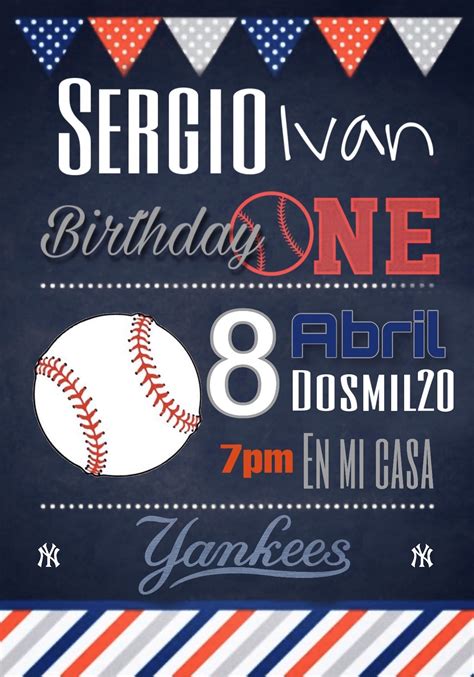 Invitacion Fiesta Béisbol Yankees Decoraciones De Fiesta De Béisbol