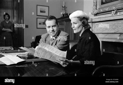 Us Vice President Richard Nixon With His Wife Pat Nixon Looking At