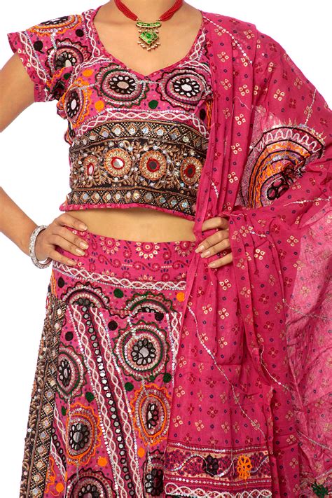 Magenta Ghagra Choli From Kutch With Embroidered Sequins And Embroidery