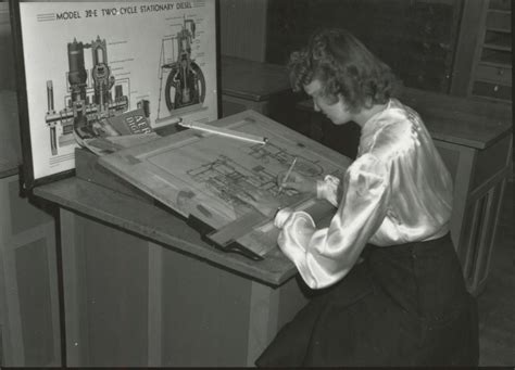 Mechanical Engineering Girl At Drafting Table 1940 UHPC University