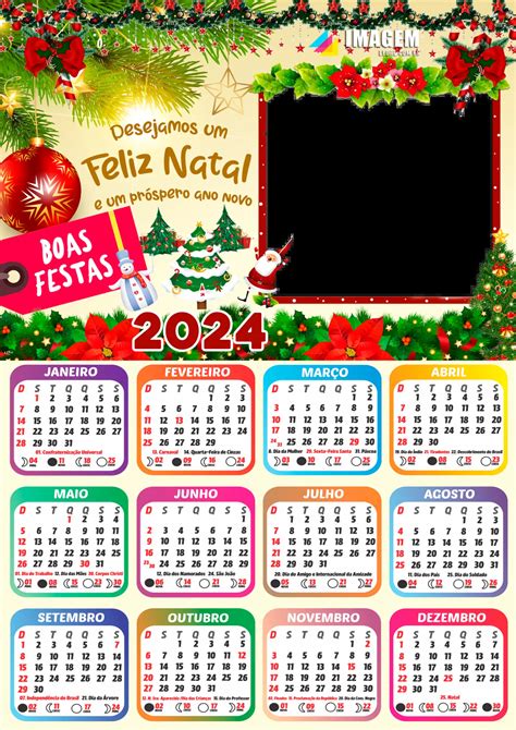 Calendário 2024 Feliz Natal E Papai Noel Para Colagem De Foto Grátis