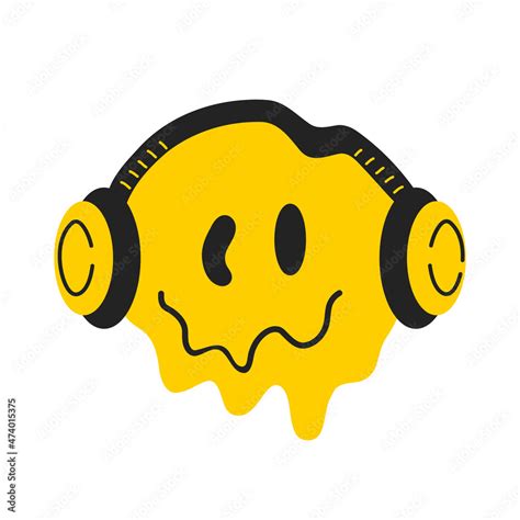 Melt distortion smile face with headphones.Vector cartoon character ...