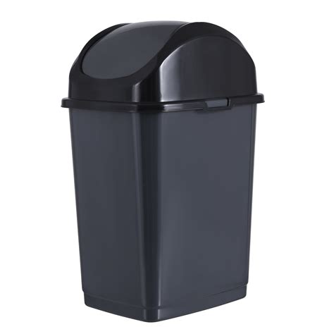 Superio Gal Small Plastic Trash Can With Swing Top Lid Grey Black