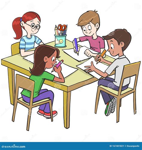 Team Children Drawing And Writing In Class At School Stock Illustration