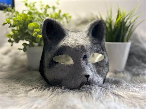 Grey Maine Coon Hand Painted Felted Therian Cat Mask Etsy Uk