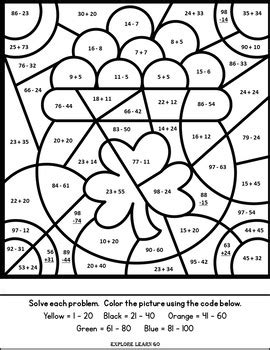 St Patrick S Day Math Two Digit Addition Subtraction Color By Number