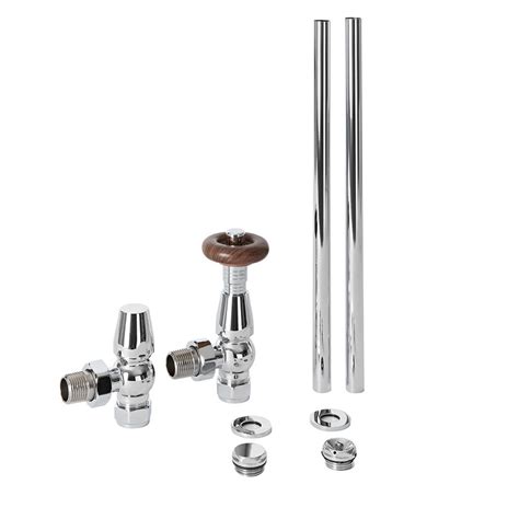 Milano Windsor Traditional Thermostatic Angled Radiator Valve And Pipe Set Chrome