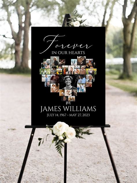 Celebration Of Life Heart Funeral Welcome Sign Black Heart Funeral Photo Collage Poster Black