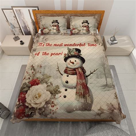 Vintage Snowman Christmas Quilt Bedding Set Christmas Wonderful Time