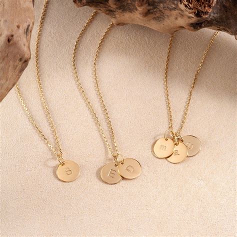 K Solid Gold Minimal Initial Disk Necklace Personalized Etsy