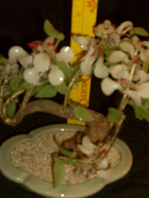 Vintage Jade Green White Agate Glass Ornamental Bonsai Tree Cherry Blossom Ebay