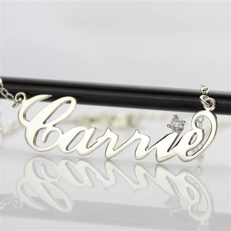 Sterling Silver Carrie Name Necklace With Birthstone